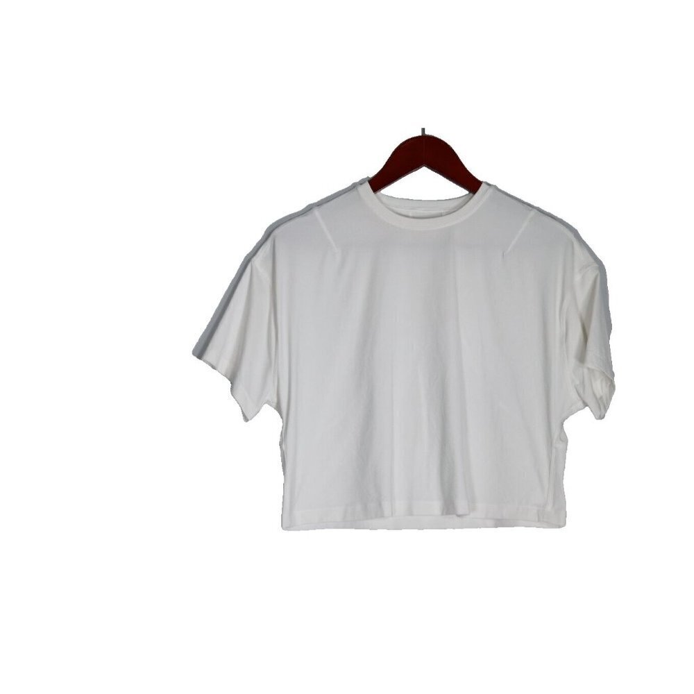 Lululemon Women's Small White Boxy T-Shirt Nylon Stretch Short Sleeve Crew Tee